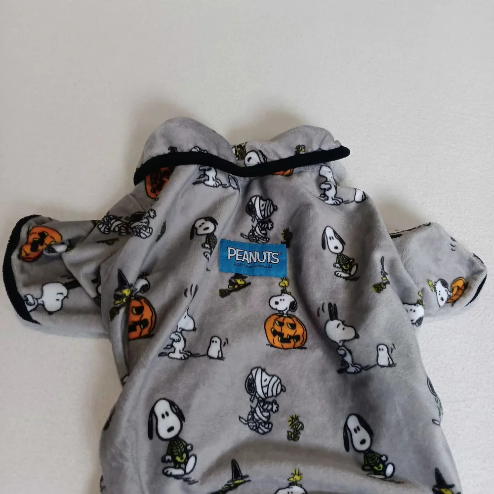 Peanuts Halloween Gray Snoopy Sz S Dog Sweater With Snap Buttons Mummy, Pumpkin